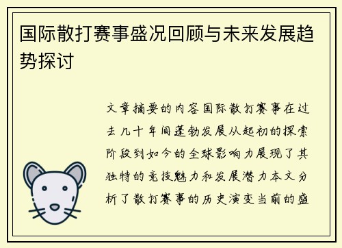 国际散打赛事盛况回顾与未来发展趋势探讨